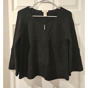 Sundance Black Knit Zip Front Sweater Wool Blend Bell‎ Sleeve XS